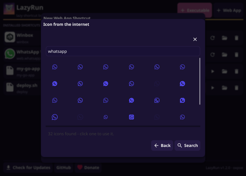 Icon search dialog