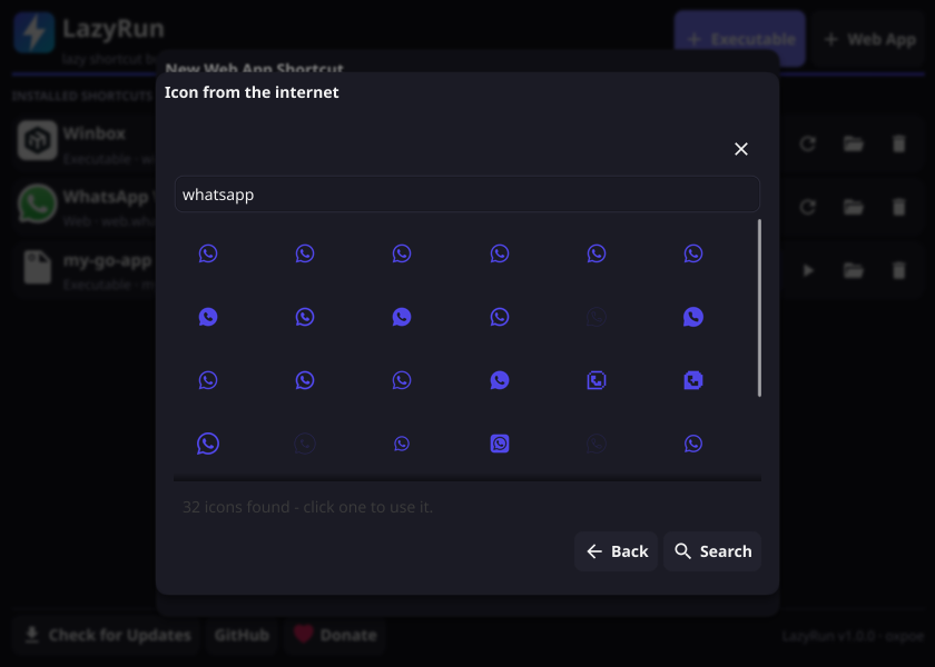 Icon search dialog
