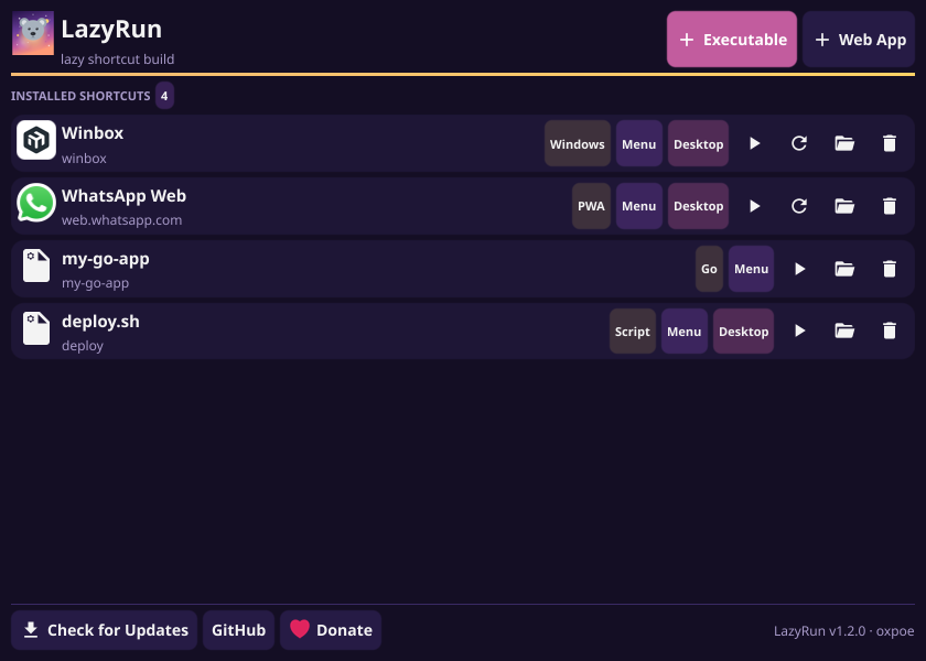 LazyRun main window