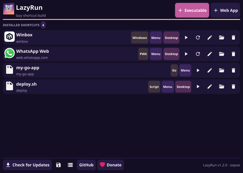 LazyRun main window